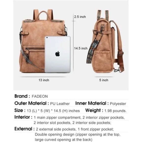 Vegan Leather Large Travel Backpacks Purses for Women - Picture 4 of 6